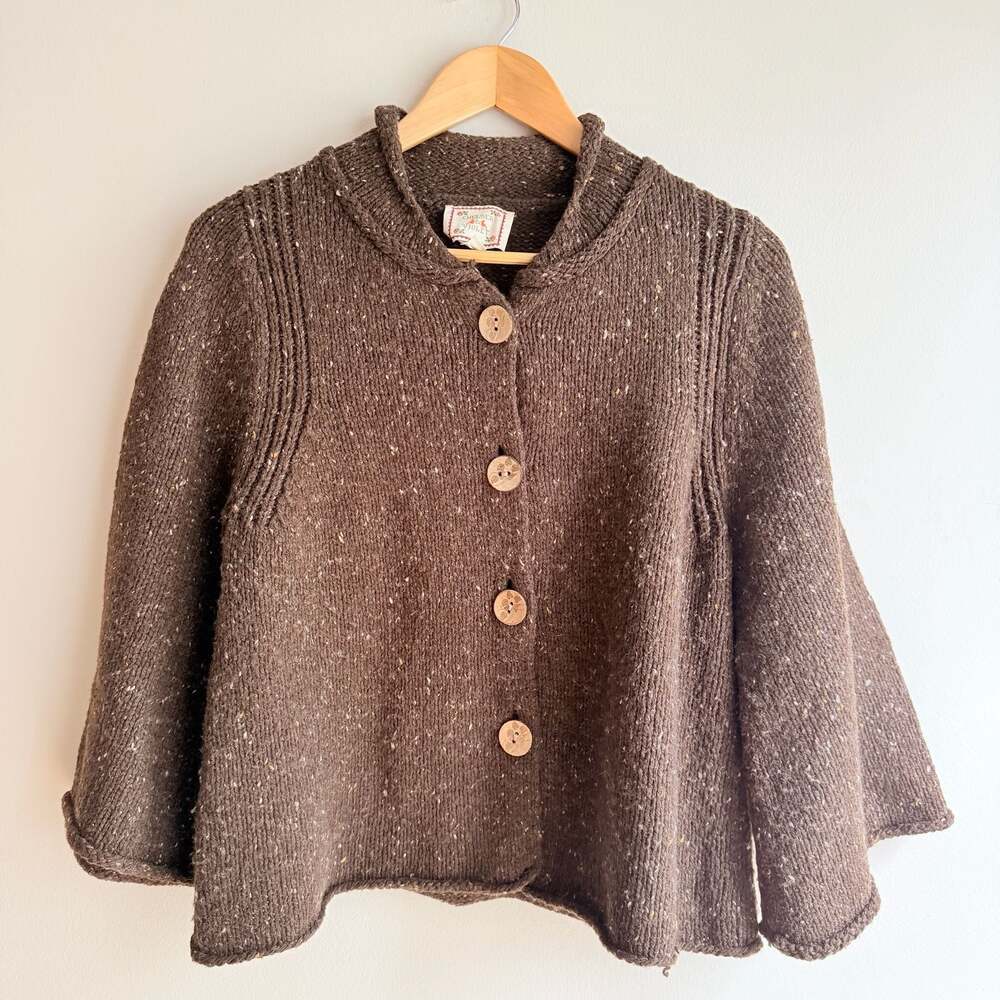 Chelsea & Violet Brown Speckled Lambswool Blend Button-Up Cardigan Size L